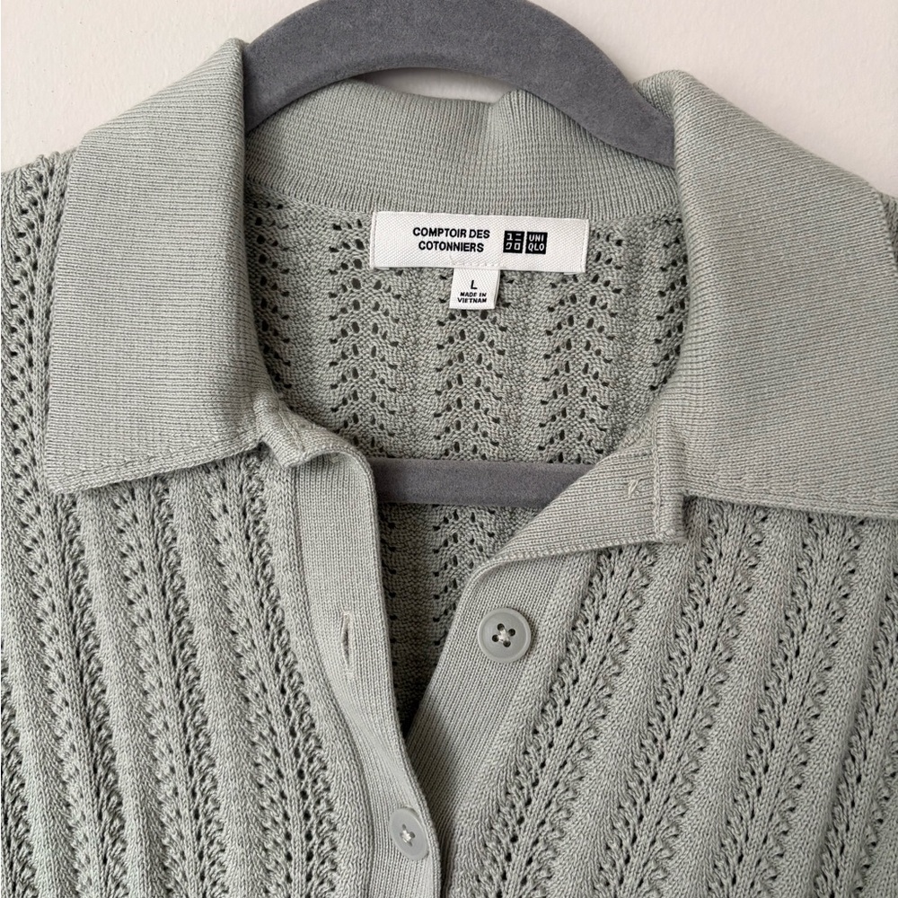 Uniqlo Sage Green Knit Polo Top - Picture 3 of 3